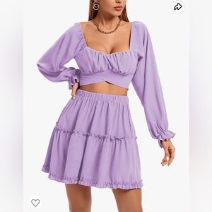LYANER Self Tie Knot Crop Top & Mini Skirt Set - Lavender (XL)
